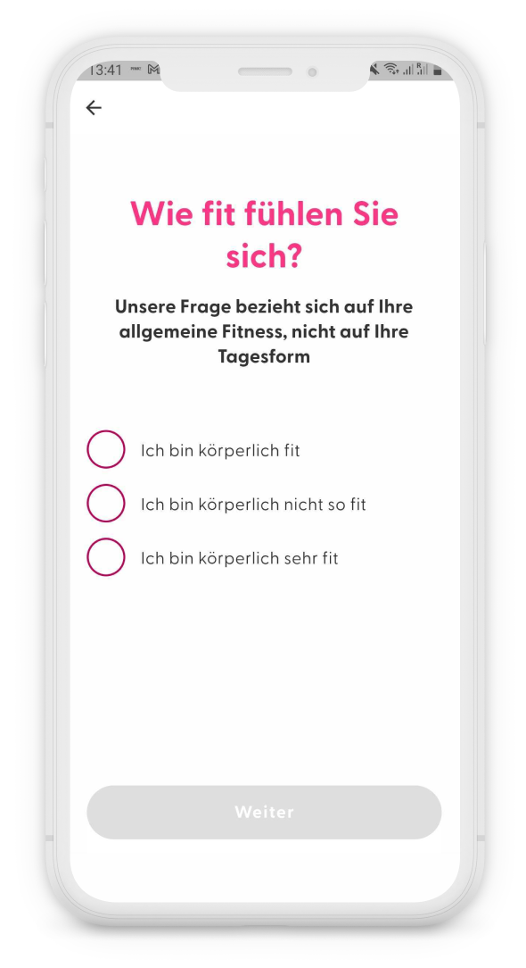 New question added to the app pink coach: how fit do you feel?