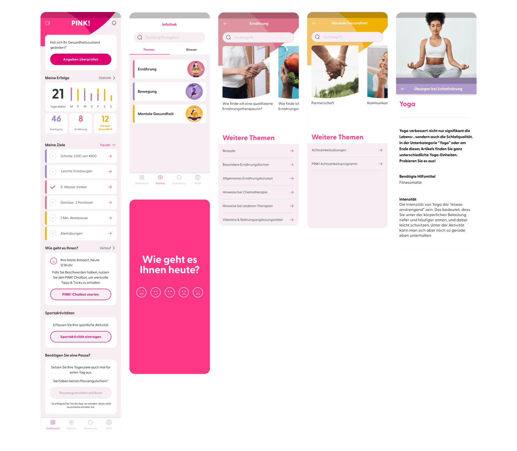 Original screens of the app pink coach