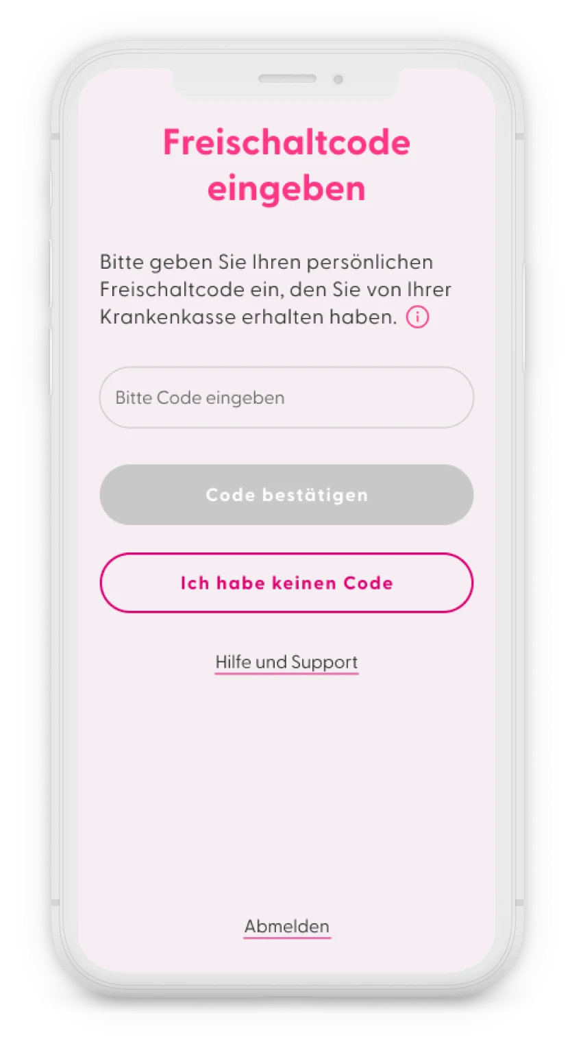 Activation code screen in the app pink coach