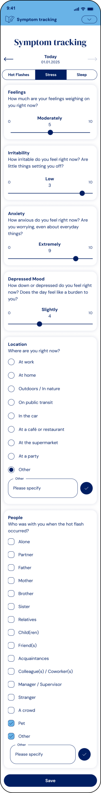 Symptom tracker for stress